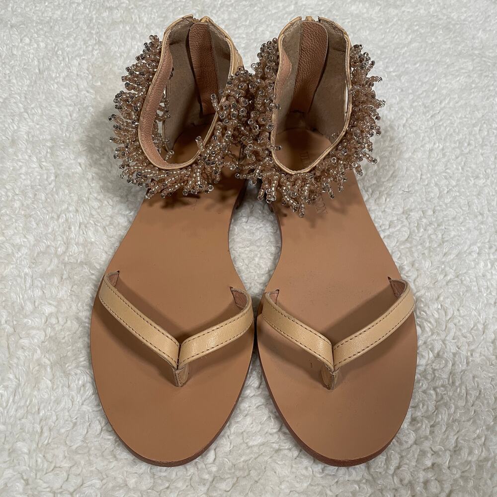 Ulla Johnson Imade Beaded Sandals RARE Flats Beige Thong Boho Fringe Strap‎ 6 - Picture 2 of 7